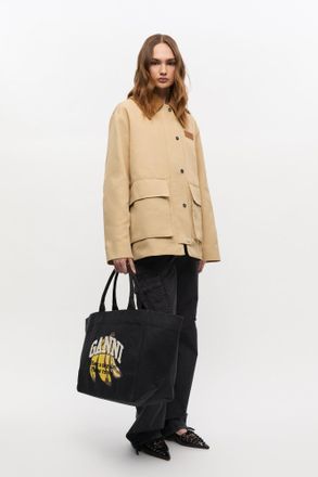 Ganni XXL Banana Print Tote Bag in Black Cotton Womens