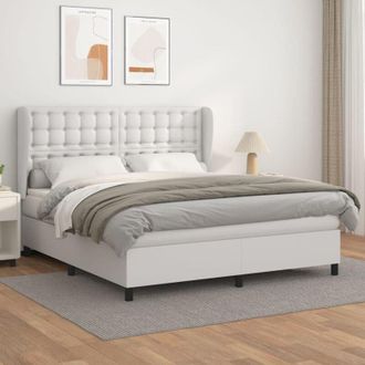 vidaXL Vidaxl - Cama Box Spring Con Colch&oacute;n Cuero Sint&eacute;tico Blanco 160x200 Cm