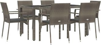 vidaXL Vidaxl - Set Comedor Jard&iacute;n 7 Pzas Y Cojines Rat&aacute;n Sint&eacute;tico Gris