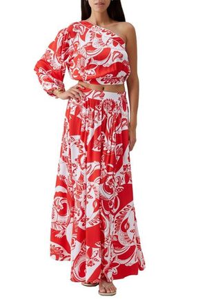 Melissa Odabash Rania One-Shoulder Cover-Up Crop Top in Floral at Nordstrom, Size X-Small