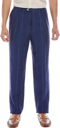 Brunello Cucinelli Indigo Linen Pleated Trousers, Brand Size 58 (US Size 42)