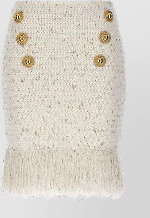 Balmain tweed skirt with fringed hem and gold-tone buttons