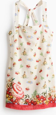 H&M Bedrucktes Kleid mit Twistdetail - Cremefarben/Tomaten