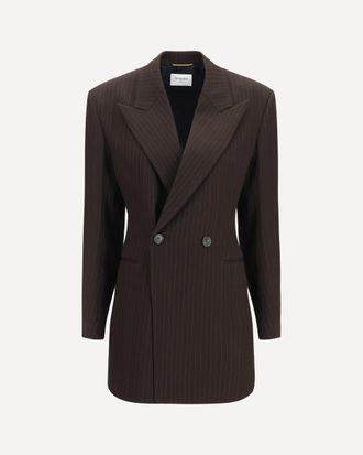 Saint Laurent Giacca doppiopetto in m&eacute;lange di lana a righe gessate Woman 36