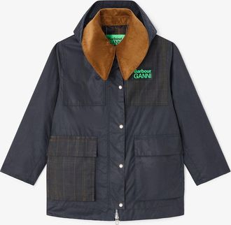 Ganni x Barbour Waxed Jacket in Blue Size 0 - Navy