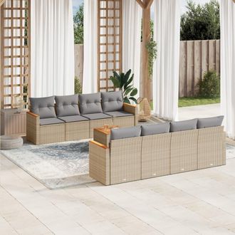 vidaXL Set De Sof&aacute;s De Jard&iacute;n 9 Pzas Con Cojines Rat&aacute;n Sint&eacute;tico Beige Vidaxl