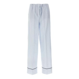 Prada Gestreepte Katoenen Popeline Broek - Dames - Nachtkleding & Lounge - Blauw - Maat: XS Katoen