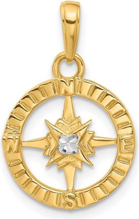 Diamond2Deal 14k Yellow Gold White Rhodium Diamond-Cut Compass Pendant