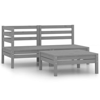 vidaXL Conjunto De Muebles De Jard&iacute;n 3 Piezas Madera Maciza Pino Gris Vidaxl