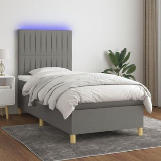 vidaXL Cama Box Spring Colch&oacute;n Y Luces Led Tela Gris Oscuro 80x200 Cm Vidaxl