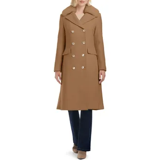 Vince Camuto Double Breasted Wool Blend Coat with Removable Faux Fur Collar in Camel at Nordstrom Rack, Size X-Large