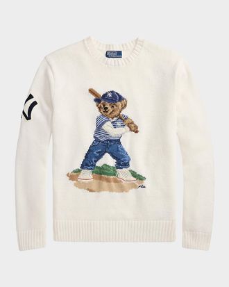Polo Ralph Lauren x Yankees Men & apos;s Bear Linen and Cotton Crewneck Sweater