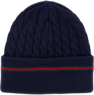 Gucci Boys Blue Beanie With Web Detail Wool Hat