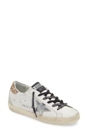 Golden Goose Super-Star Perm-Noos Low Top Sneaker in White/Silver/Gold at Nordstrom, Size 10Us