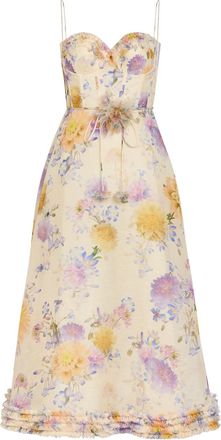 Zimmermann Luna Floral-appliqu&eacute;d Linen and Silk-blend Midi Dress - Cream - 3 (UK 14 / L)