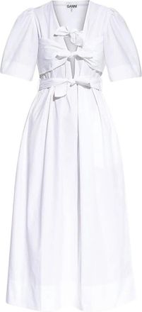 Ganni Tie Strap Midi Dress Bright White