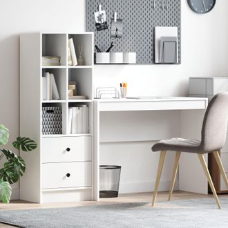 Berkfield Home Desk with Storage White Engineered Wood