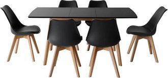 Happy Garden Happy Garden - Tavolo allungabile 120/160cm helga e 6 sedie nora nero