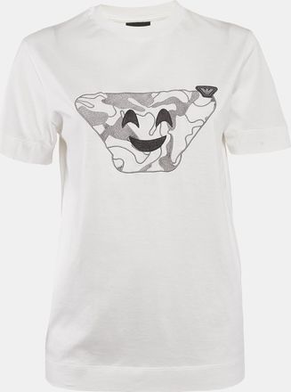 Emporio Armani White Embroidered Cotton T-Shirt