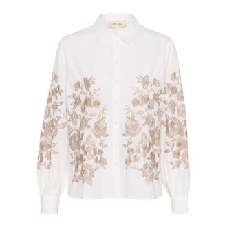 Cream Overhemden, Dames, Wit, L, Katoen, Wit/String Geborduurde Overhemdblouse