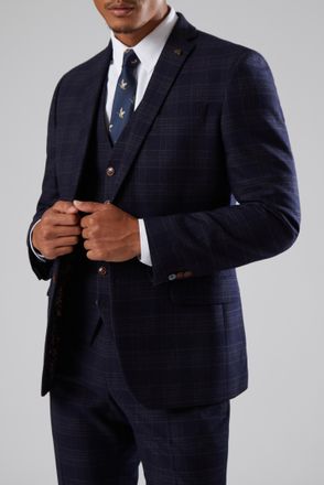 Antique Rogue Mens Slim Fit Ryder Navy Check Jacket - Size 44 Regular