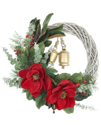 Creative Displays Inc. Handcrafted 25In Holiday Wreath Arranged With Magnolia, Eucalyptus & Bells