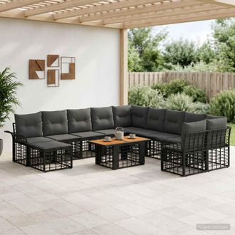 vidaXL Vidaxl Set Divano Da Giardino 12 Pz Nero E Grigio Scuro Polyrattan