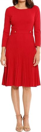 London Times Knit Pleated Midi Dress In Red