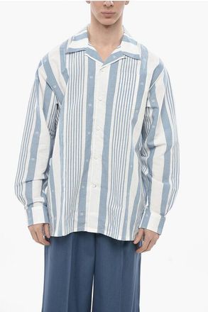 Givenchy Linen-Blend Shirt with Balanced Striped Pattern and Patch Po size 37