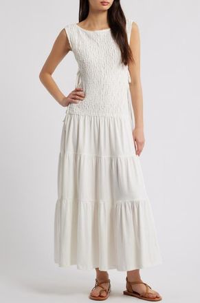 Free People Sterling Smocked Side Tie Maxi Dress in Ivory at Nordstrom, Size X-Small