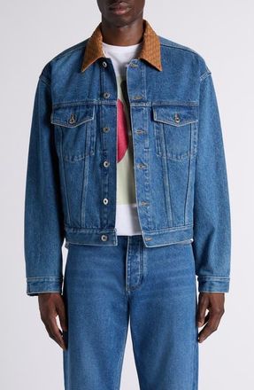 Bottega Veneta Intrecciato Collar Denim Jacket in 4300 Mid Blue at Nordstrom, Size 36 Us