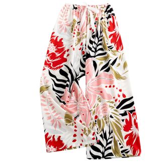 Generic Womens Pajama Bottoms Drawstring Elastic Waist Cropped Trousers Floral Printed Wide Leg Lounge Pants Casual Loose Fit Comfortable Sleep Pants for All 