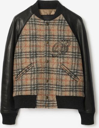 Burberry Check Wool and Leather Bomber Jacket