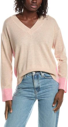 Isla Beth Colorblock V-Neck Cashmere Sweater
