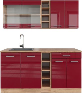 Vicco Cocina Vers&aacute;til R-line, Burdeos Brillo Intenso/roble Dorado, 160 Cm, Et Roble