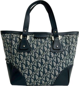 Dior Navy Canvas Leather Handbag Tote Bag (Pre-Owned)