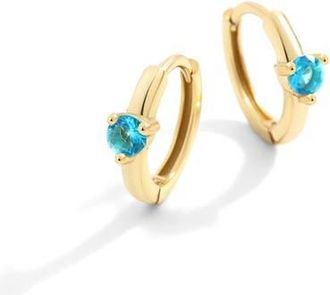 Mint & Lily Solitaire Birthstone Huggie Hoop Earrings in December Blue Topaz at Nordstrom