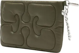 Ganni Womens Quilted Synthetic Clutch Green