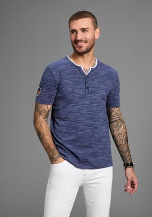 DELMAO Henleyshirt DELMAO Neue Kollektion, Herren, Gr. 4XL (68/70), blau (dunkelblau m), Single Jersey, Obermaterial: 80% Baumwolle, 20% Polyester, meliert, 