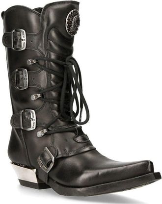 New Rock Leather Cowboy Buckle Boots- M-7993-S1