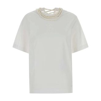 Carven T-Shirts, female, White, Size: XS Faux Pearl-Embellished Cotton-Jersey T-Shirt