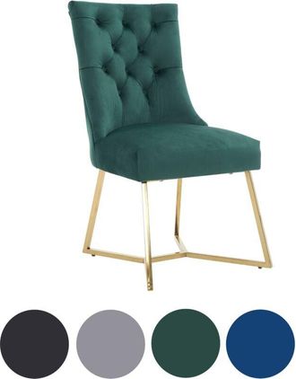 Life Interiors Single Green Ambra Modern Velvet Dining Chair with Gold Legs & Ring Handle - Tufted Back, Plush Foam Seat, Luxury Accent Chair