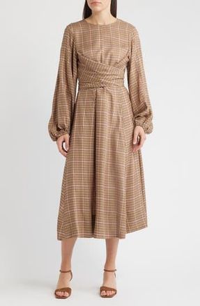 FRNCH Apollinaire Check Long Sleeve Dress in Ocre at Nordstrom Rack, Size X-Small