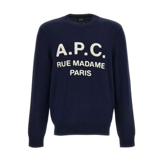A.P.C. Round-neck Wool Jumper - male - A.P.C. - Round-neck Knitwear - Blue - S - Knitwear