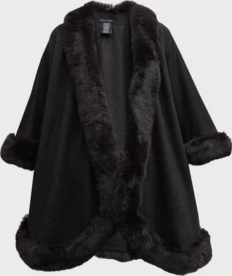 Sofiacashmere Cashmere Cape With Faux Fur Trim