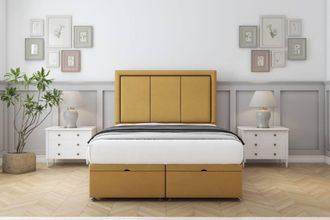 Comfort Beds Savoy Plush Ottoman Bed Base-26 Strutted Headboard in Mustard | Size: Small Single