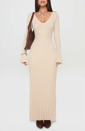 Princess Polly Gratuita Long Sleeve Maxi Sweater Dress in Cream at Nordstrom, Size 6