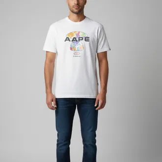 A Bathing Ape Aape A Bathing Ape White Graphic Logo Print Jersey Crewneck T-Shirt