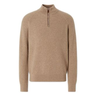 Ermenegildo Zegna Geribbelde kasjmier coltrui met rits - Heren - Truien - Beige - Maat: XL Kasjmier