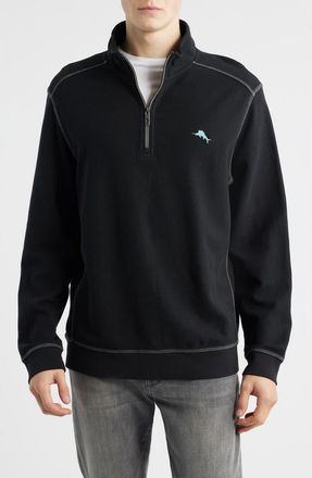 Tommy Bahama Montego Bay Textured Cotton & Lyocell Half Zip Pullover in Black at Nordstrom, Size Xxx-Large